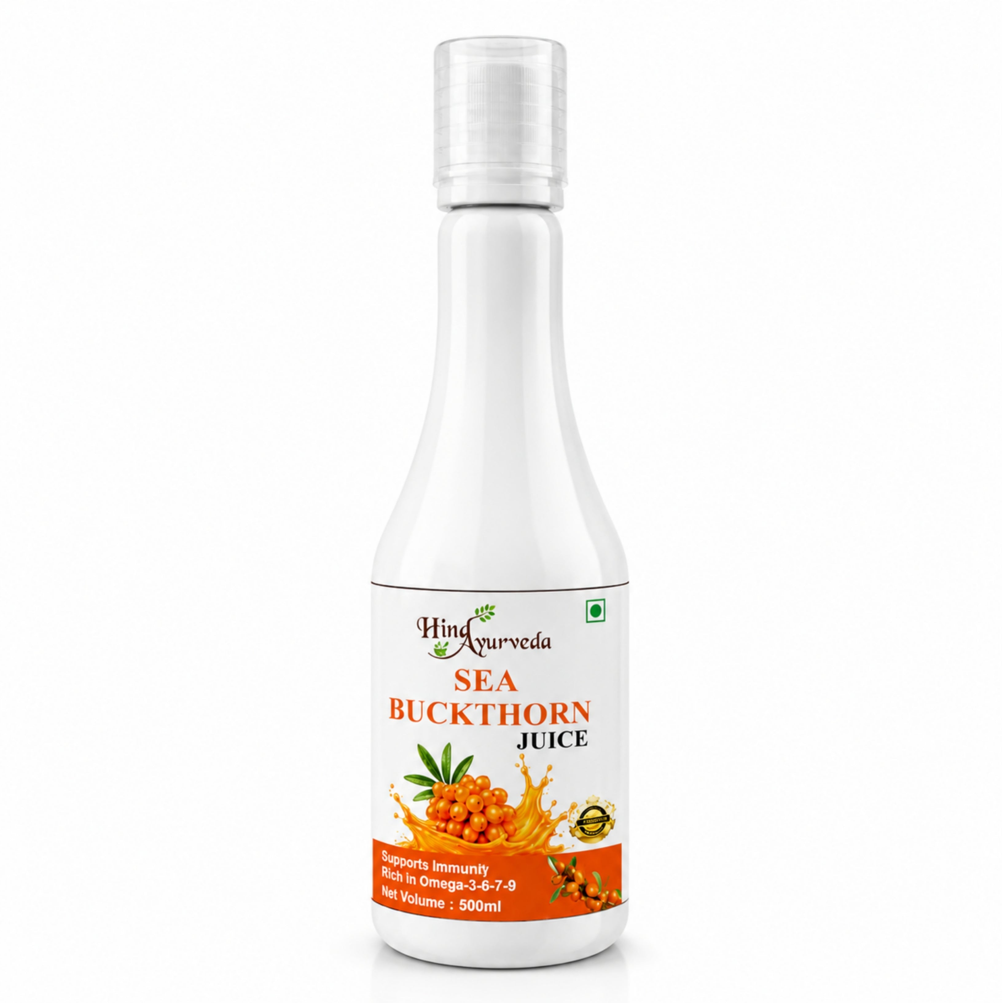 Hind Ayurveda Sea Buckthorn Juice with Pulp 500ml | Omega 3, 6, 7 & 9 Rich | No Added Sugar | Natural Sea Berry Juice