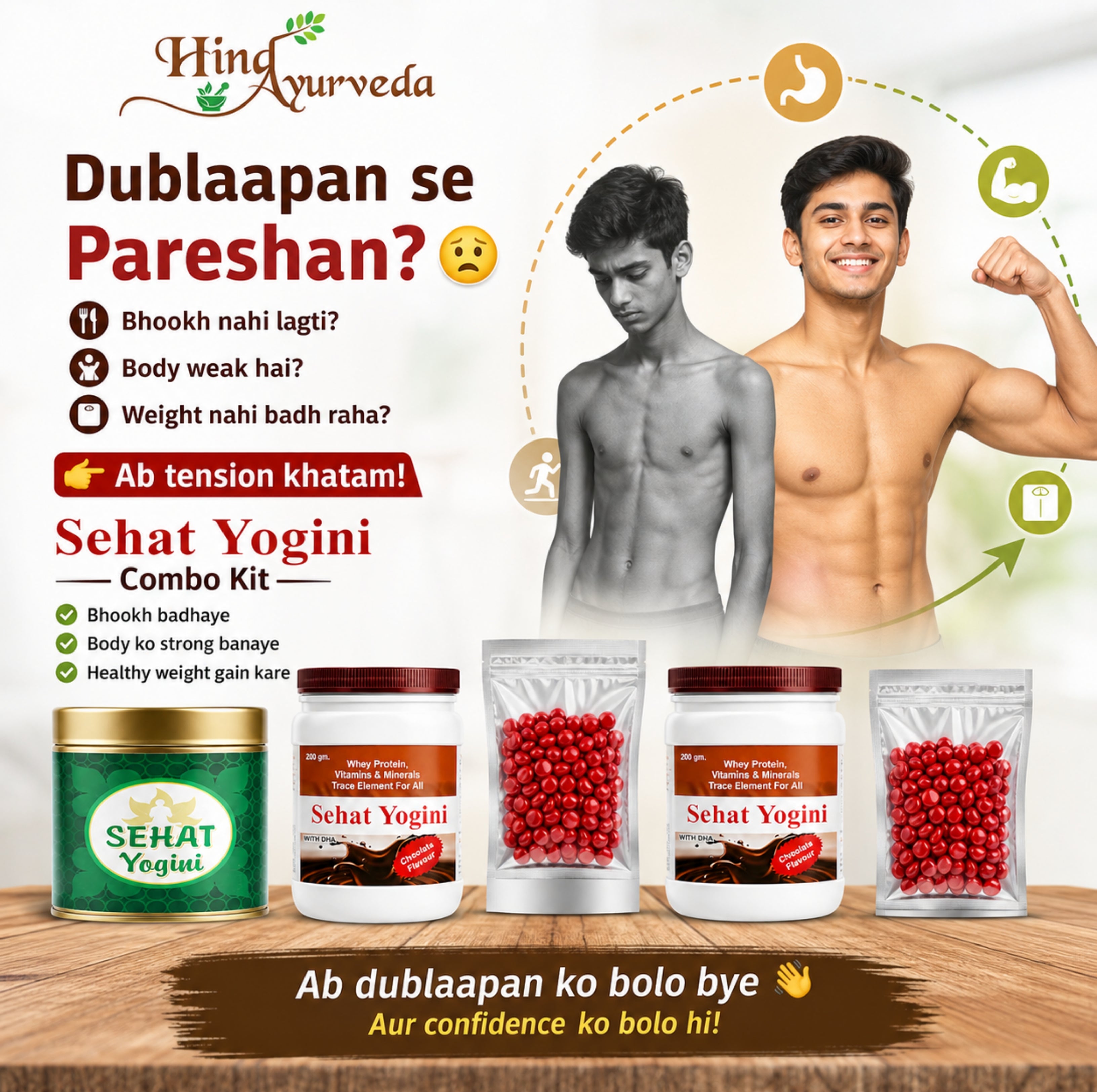 Sehat Yogini 5 Product Combo Kit | Ayurvedic Weight Gain Support Kit for Women