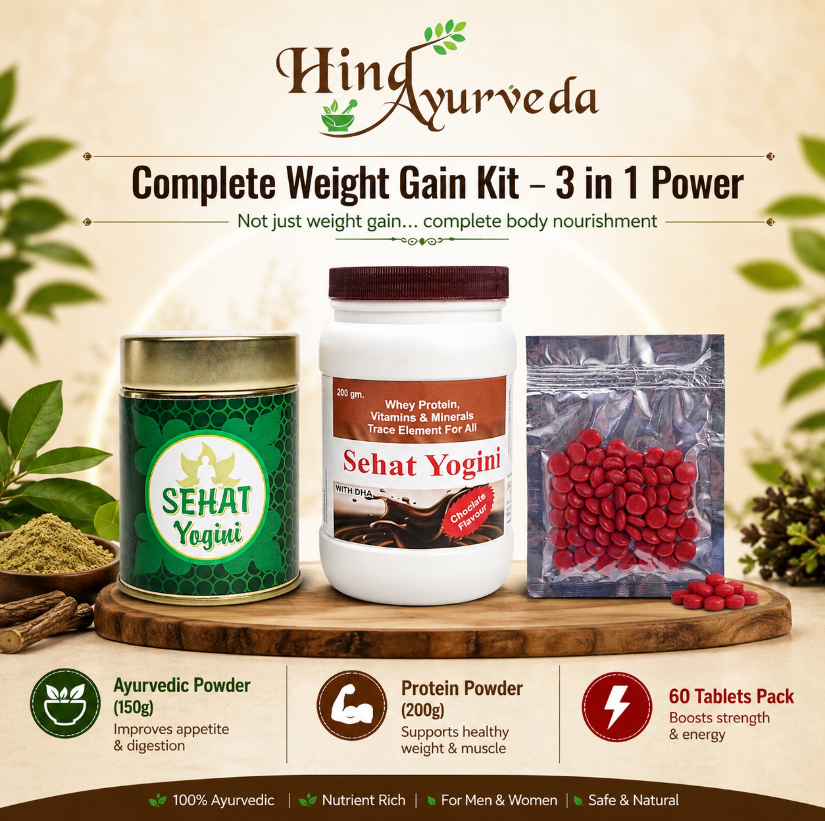 Sehat Yogini  Weight Gain & Complete Wellness Combo |Protein + Herbal Tablets
